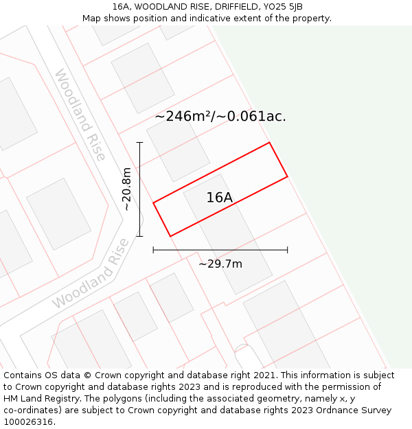 16A, WOODLAND RISE, DRIFFIELD, YO25 5JB: Plot and title map