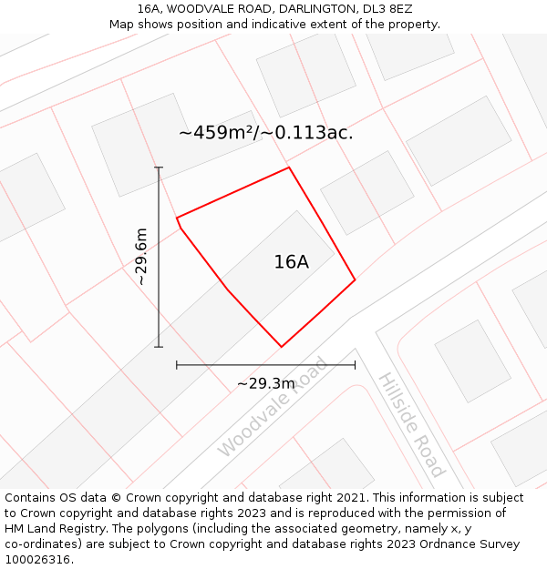 16A, WOODVALE ROAD, DARLINGTON, DL3 8EZ: Plot and title map