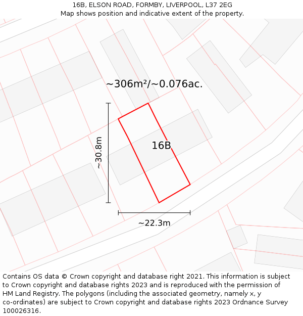 16B, ELSON ROAD, FORMBY, LIVERPOOL, L37 2EG: Plot and title map