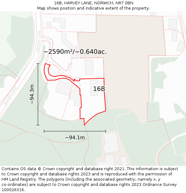 16B, HARVEY LANE, NORWICH, NR7 0BN: Plot and title map