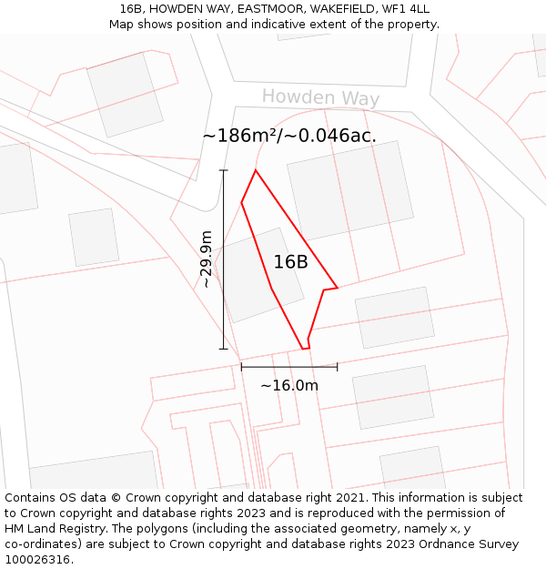 16B, HOWDEN WAY, EASTMOOR, WAKEFIELD, WF1 4LL: Plot and title map