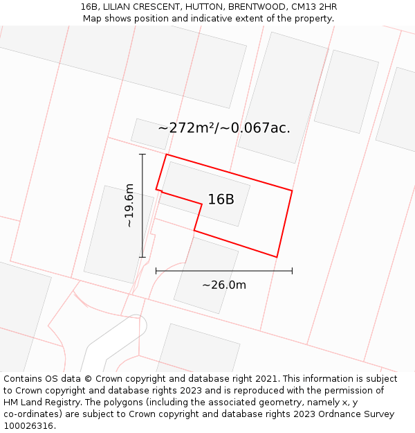 16B, LILIAN CRESCENT, HUTTON, BRENTWOOD, CM13 2HR: Plot and title map