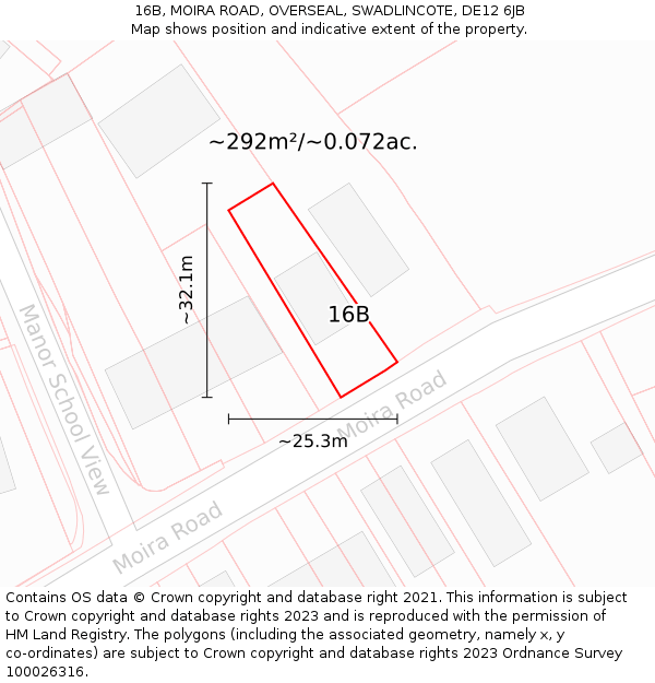 16B, MOIRA ROAD, OVERSEAL, SWADLINCOTE, DE12 6JB: Plot and title map