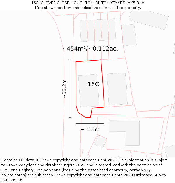 16C, CLOVER CLOSE, LOUGHTON, MILTON KEYNES, MK5 8HA: Plot and title map