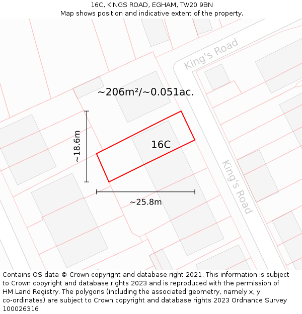 16C, KINGS ROAD, EGHAM, TW20 9BN: Plot and title map