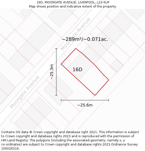 16D, MOORGATE AVENUE, LIVERPOOL, L23 0UF: Plot and title map