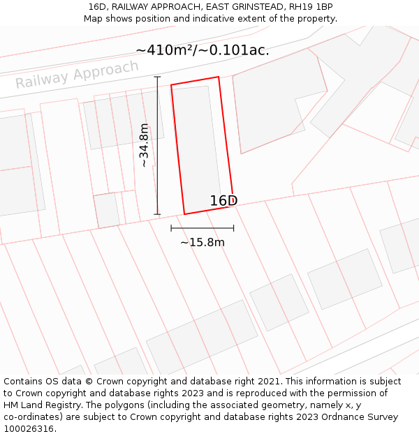 16D, RAILWAY APPROACH, EAST GRINSTEAD, RH19 1BP: Plot and title map