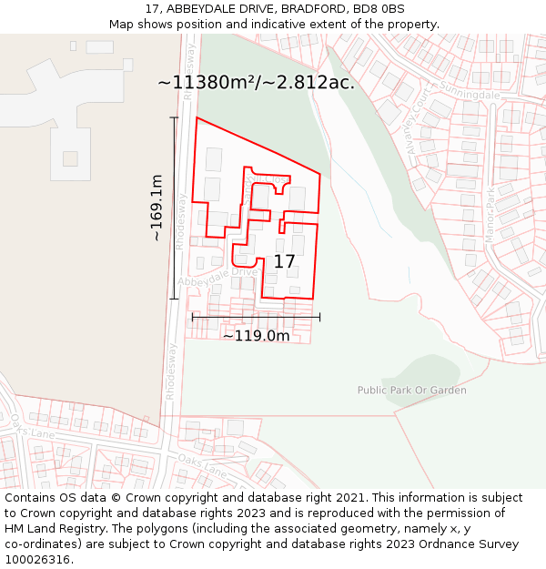 17, ABBEYDALE DRIVE, BRADFORD, BD8 0BS: Plot and title map