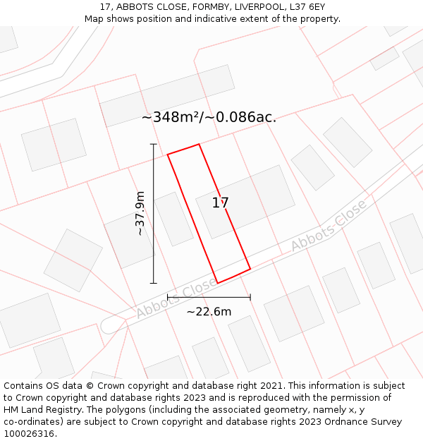 17, ABBOTS CLOSE, FORMBY, LIVERPOOL, L37 6EY: Plot and title map