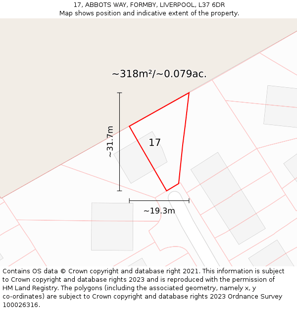 17, ABBOTS WAY, FORMBY, LIVERPOOL, L37 6DR: Plot and title map