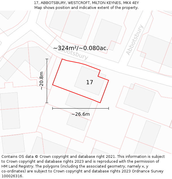 17, ABBOTSBURY, WESTCROFT, MILTON KEYNES, MK4 4EY: Plot and title map