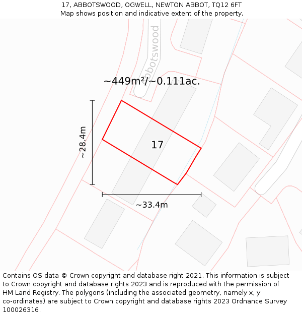 17, ABBOTSWOOD, OGWELL, NEWTON ABBOT, TQ12 6FT: Plot and title map