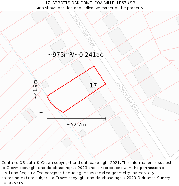 17, ABBOTTS OAK DRIVE, COALVILLE, LE67 4SB: Plot and title map