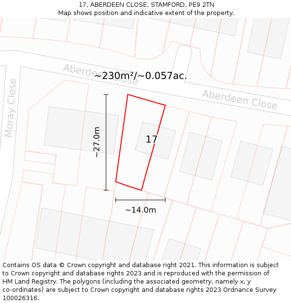 17, ABERDEEN CLOSE, STAMFORD, PE9 2TN: Plot and title map