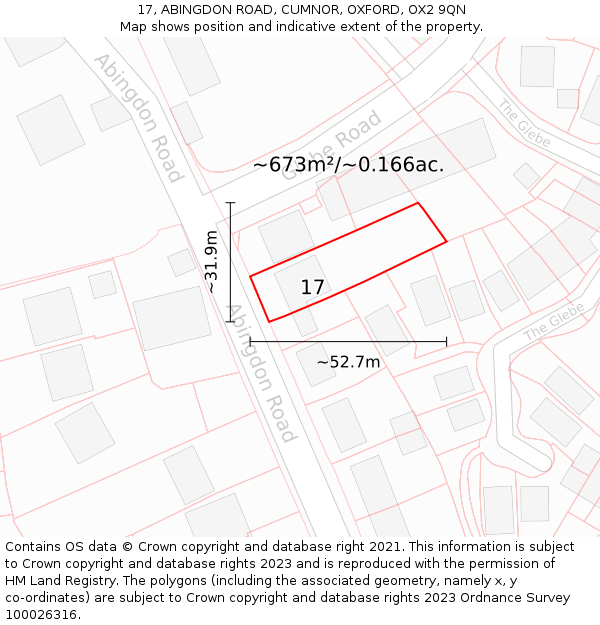 17, ABINGDON ROAD, CUMNOR, OXFORD, OX2 9QN: Plot and title map