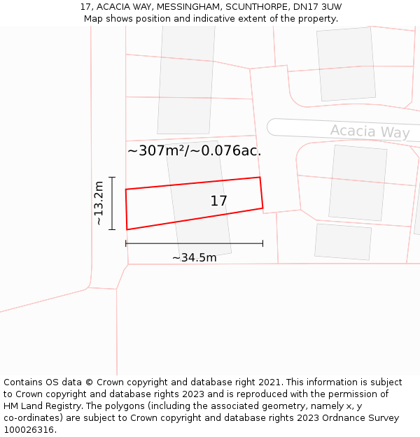 17, ACACIA WAY, MESSINGHAM, SCUNTHORPE, DN17 3UW: Plot and title map