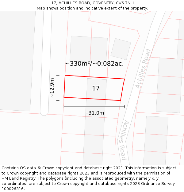 17, ACHILLES ROAD, COVENTRY, CV6 7NH: Plot and title map