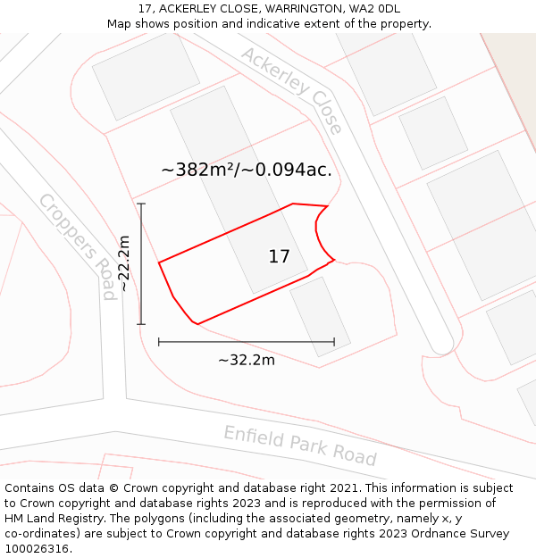 17, ACKERLEY CLOSE, WARRINGTON, WA2 0DL: Plot and title map