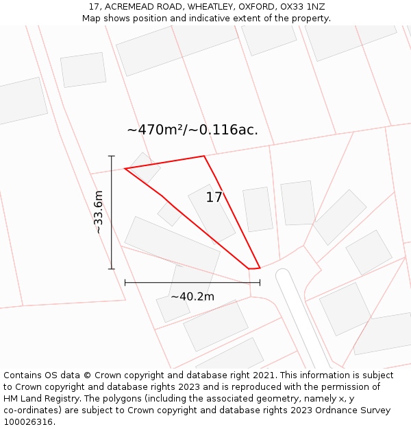 17, ACREMEAD ROAD, WHEATLEY, OXFORD, OX33 1NZ: Plot and title map