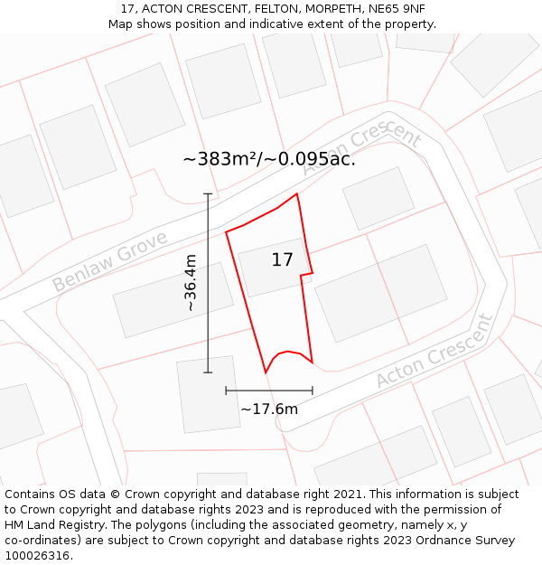 17, ACTON CRESCENT, FELTON, MORPETH, NE65 9NF: Plot and title map