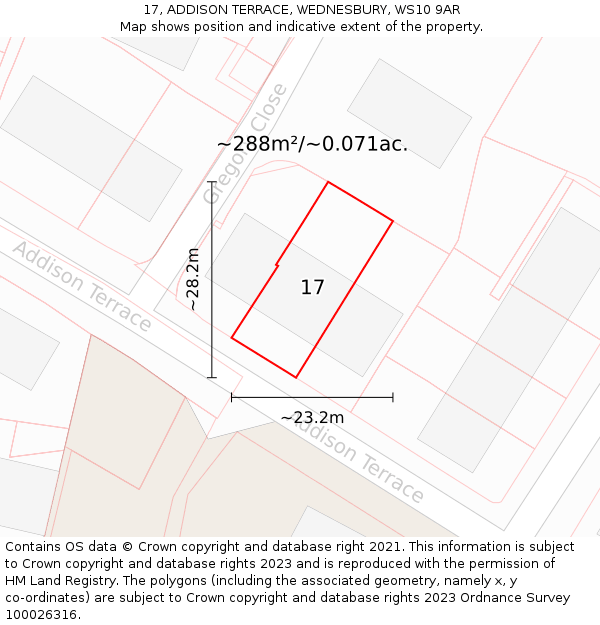 17, ADDISON TERRACE, WEDNESBURY, WS10 9AR: Plot and title map