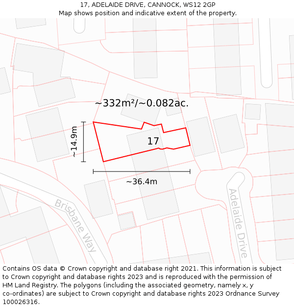 17, ADELAIDE DRIVE, CANNOCK, WS12 2GP: Plot and title map