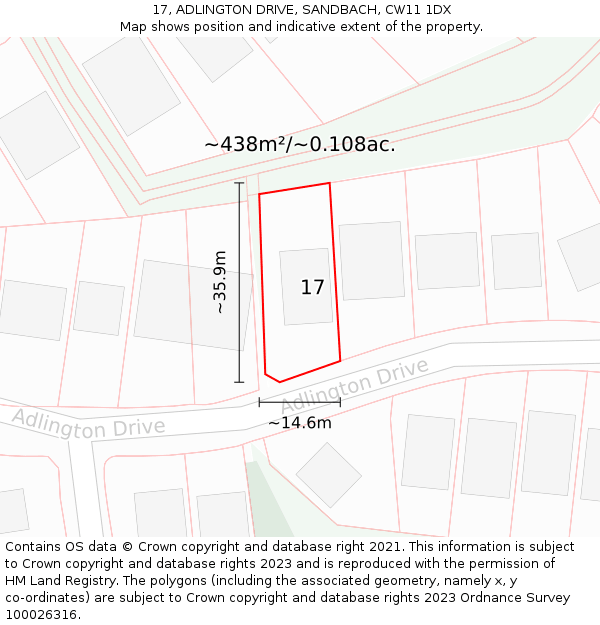 17, ADLINGTON DRIVE, SANDBACH, CW11 1DX: Plot and title map