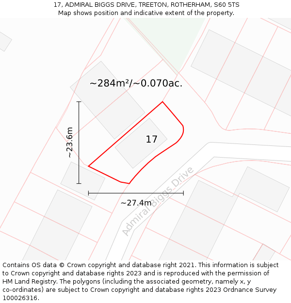 17, ADMIRAL BIGGS DRIVE, TREETON, ROTHERHAM, S60 5TS: Plot and title map