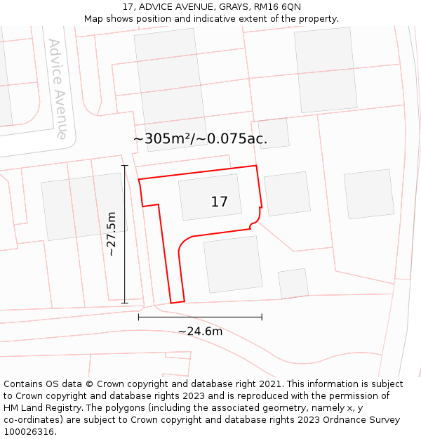 17, ADVICE AVENUE, GRAYS, RM16 6QN: Plot and title map