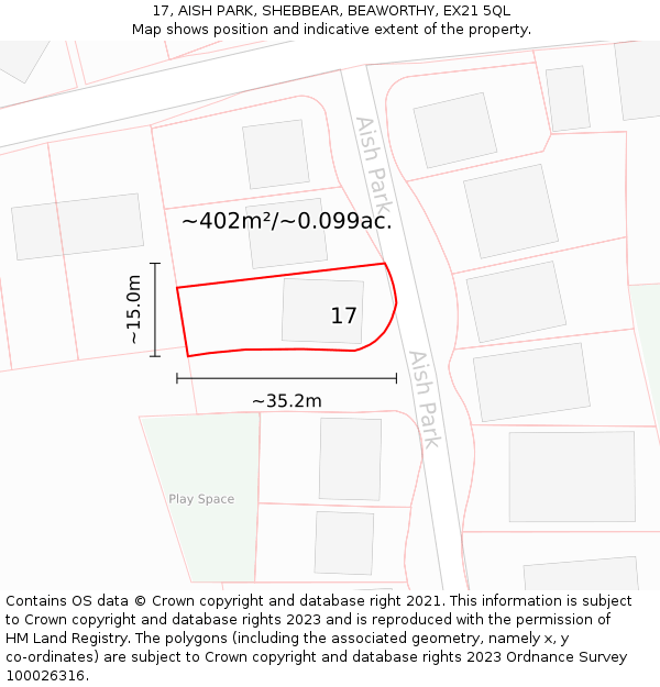 17, AISH PARK, SHEBBEAR, BEAWORTHY, EX21 5QL: Plot and title map