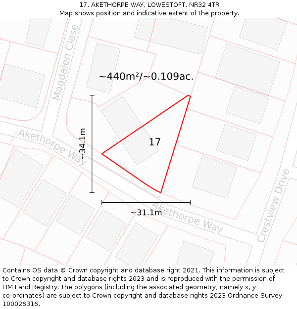 17, AKETHORPE WAY, LOWESTOFT, NR32 4TR: Plot and title map