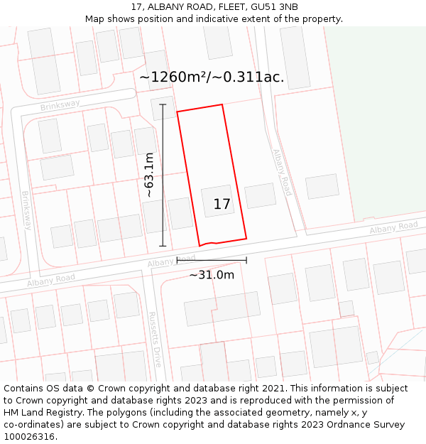 17, ALBANY ROAD, FLEET, GU51 3NB: Plot and title map