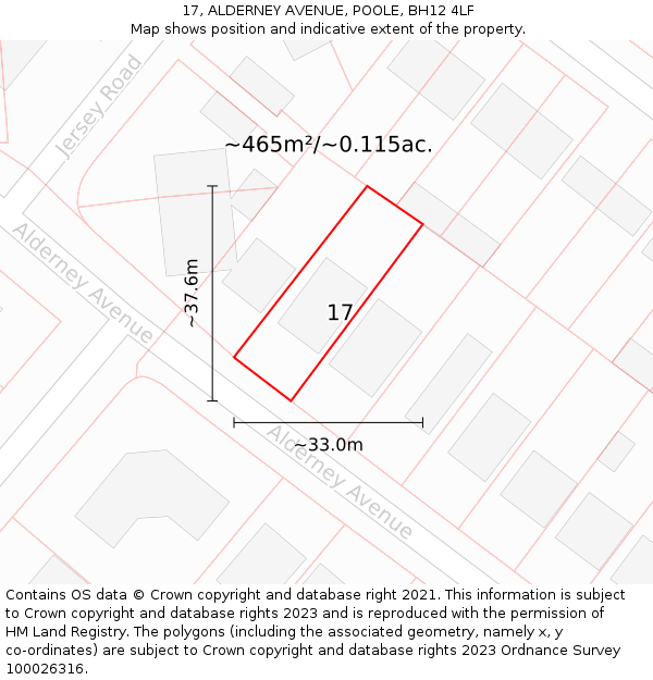 17, ALDERNEY AVENUE, POOLE, BH12 4LF: Plot and title map