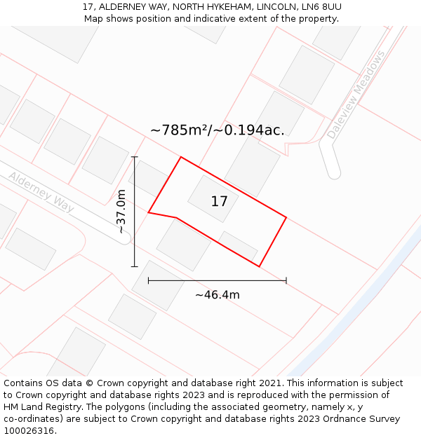 17, ALDERNEY WAY, NORTH HYKEHAM, LINCOLN, LN6 8UU: Plot and title map