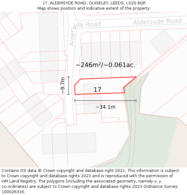 17, ALDERSYDE ROAD, GUISELEY, LEEDS, LS20 8QR: Plot and title map