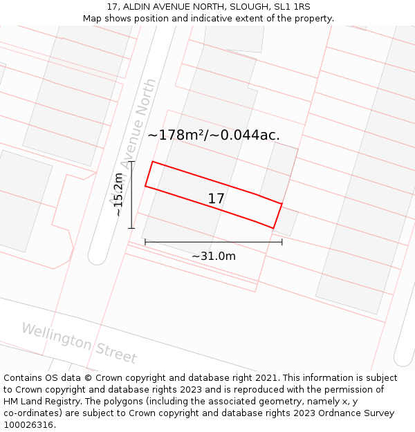 17, ALDIN AVENUE NORTH, SLOUGH, SL1 1RS: Plot and title map