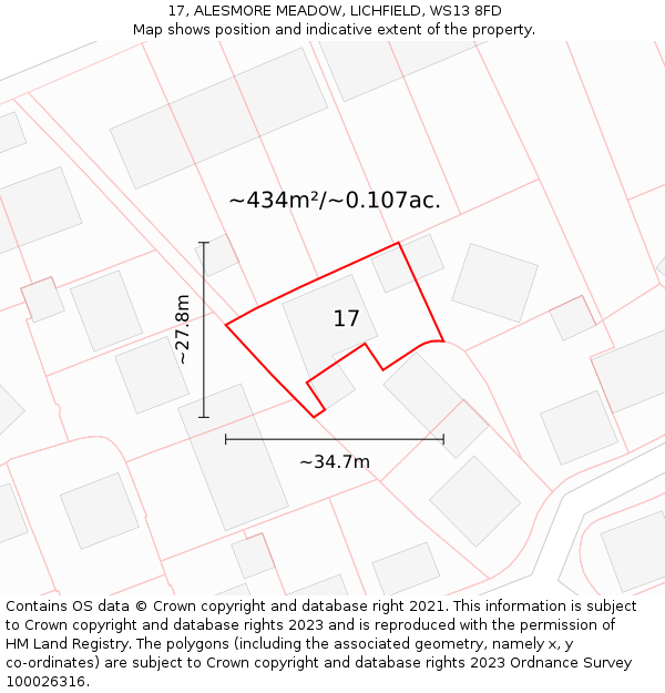 17, ALESMORE MEADOW, LICHFIELD, WS13 8FD: Plot and title map
