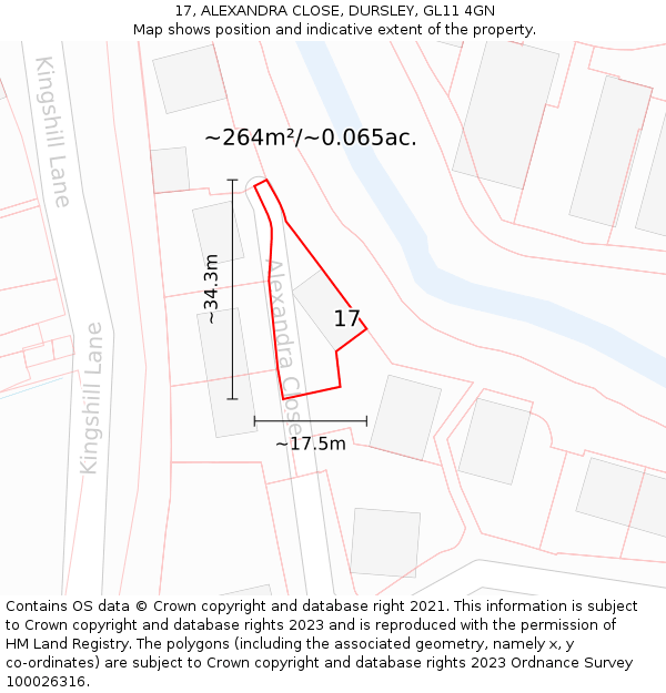 17, ALEXANDRA CLOSE, DURSLEY, GL11 4GN: Plot and title map