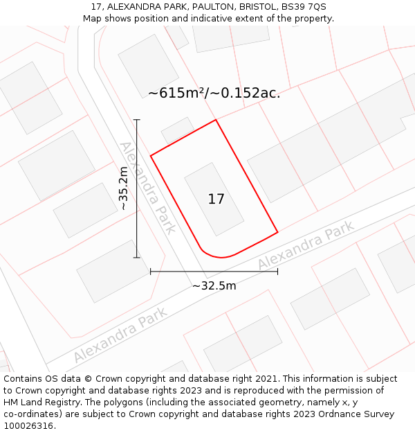 17, ALEXANDRA PARK, PAULTON, BRISTOL, BS39 7QS: Plot and title map