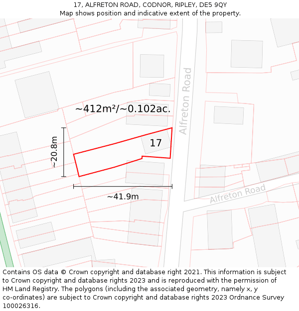 17, ALFRETON ROAD, CODNOR, RIPLEY, DE5 9QY: Plot and title map