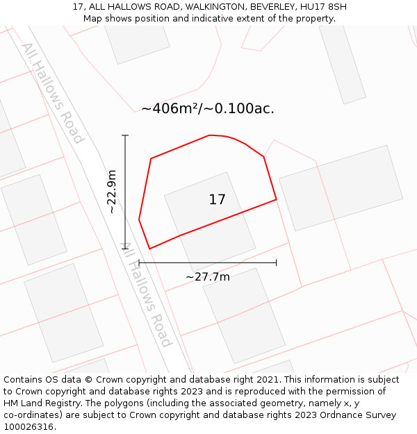 17, ALL HALLOWS ROAD, WALKINGTON, BEVERLEY, HU17 8SH: Plot and title map