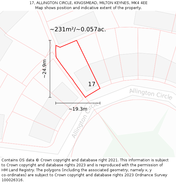 17, ALLINGTON CIRCLE, KINGSMEAD, MILTON KEYNES, MK4 4EE: Plot and title map