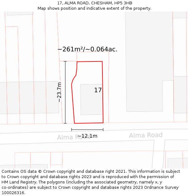 17, ALMA ROAD, CHESHAM, HP5 3HB: Plot and title map