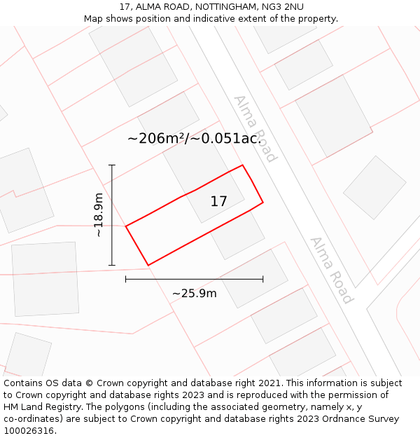 17, ALMA ROAD, NOTTINGHAM, NG3 2NU: Plot and title map