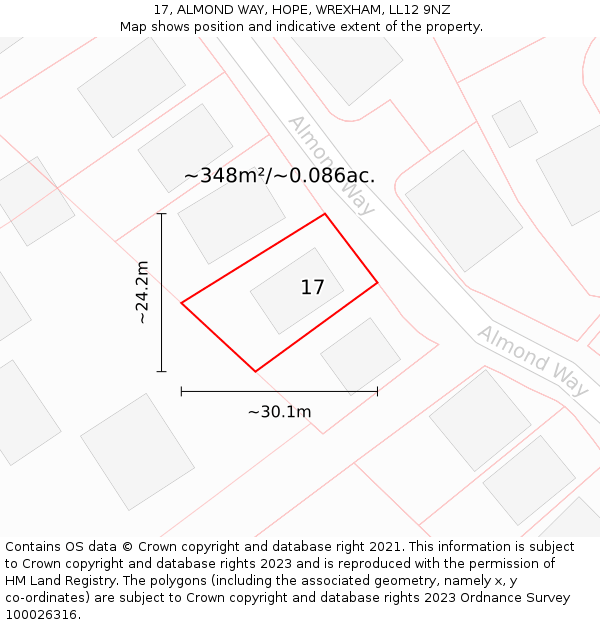 17, ALMOND WAY, HOPE, WREXHAM, LL12 9NZ: Plot and title map