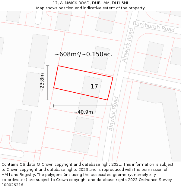 17, ALNWICK ROAD, DURHAM, DH1 5NL: Plot and title map