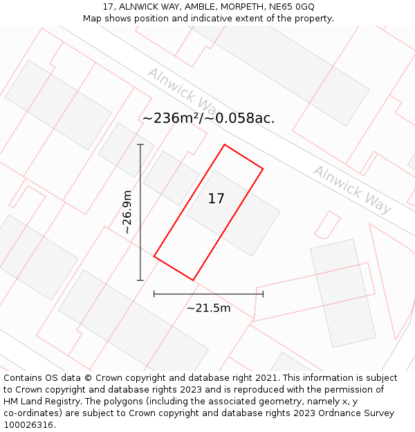 17, ALNWICK WAY, AMBLE, MORPETH, NE65 0GQ: Plot and title map