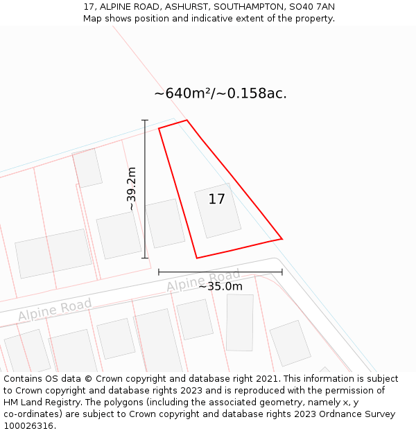 17, ALPINE ROAD, ASHURST, SOUTHAMPTON, SO40 7AN: Plot and title map