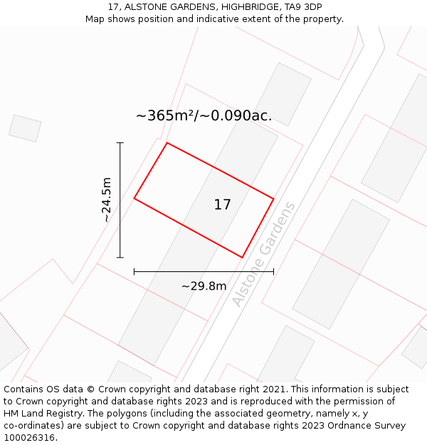 17, ALSTONE GARDENS, HIGHBRIDGE, TA9 3DP: Plot and title map