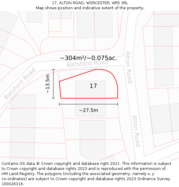 17, ALTON ROAD, WORCESTER, WR5 3RL: Plot and title map